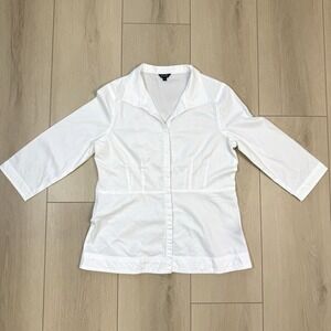 Bogari Women's White Button Front Blouse XL 3/4 Sleeve Cotton Blend Italy Design